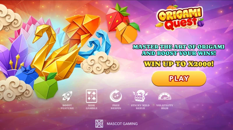 Origami Quest - Príomhscáileán le ríleanna agus siombailí origami